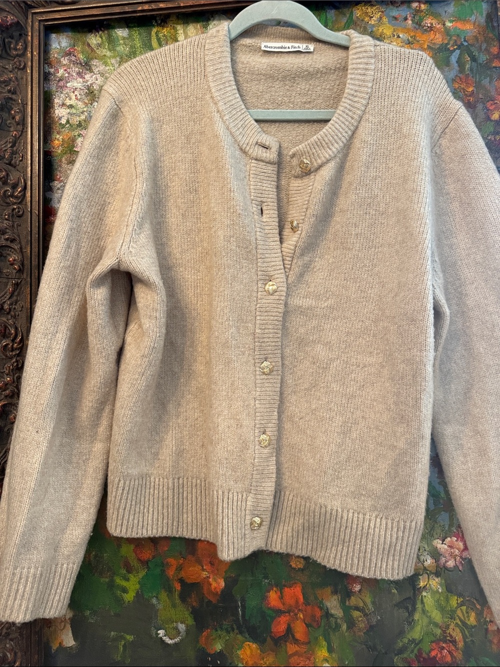 Abercrombie & Fitch Light Cream Button-Up Knit Cardigan